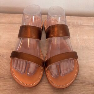 Southern Polished The Savannah Bronze Leather Flat Sandals Women's Size 10